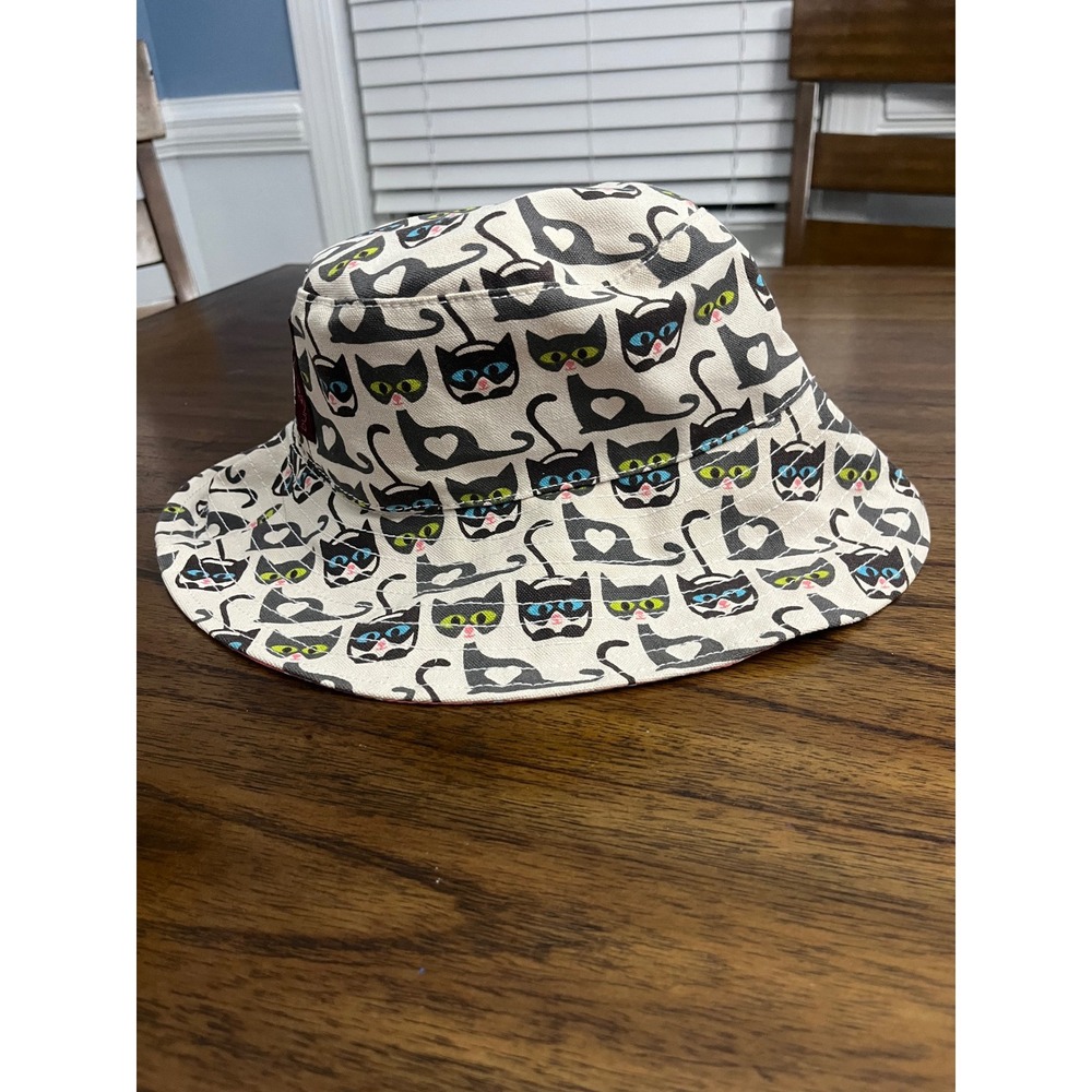 Bungalow 360 Reversible Bucket Hat Cat Print Polka Dot Cotton Canvas Sun Hat